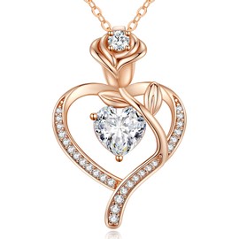 CDE Women's Rose Gold Heart Necklace 925 Sterling Silver Birthstone Gifts for Women with Pendant Jewellery Birthday Christmas Valentine's Day Mother's Day Mum, Sterling Silver