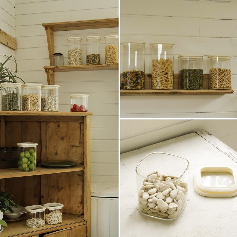 CozNido 8pcs Square Pantry Glass Jars with Clear Airtight Lids