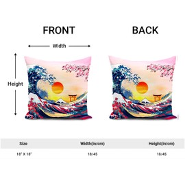 Japanese Cushion Cover Double Sided Japanese Hokusai The Great Wave of Kanagawa Decor Art Gifts Pillow Cover for Home Room Throw Pillow Case Decorate Livingroom Couch Bed Sofa 18"x18"(45x45cm)