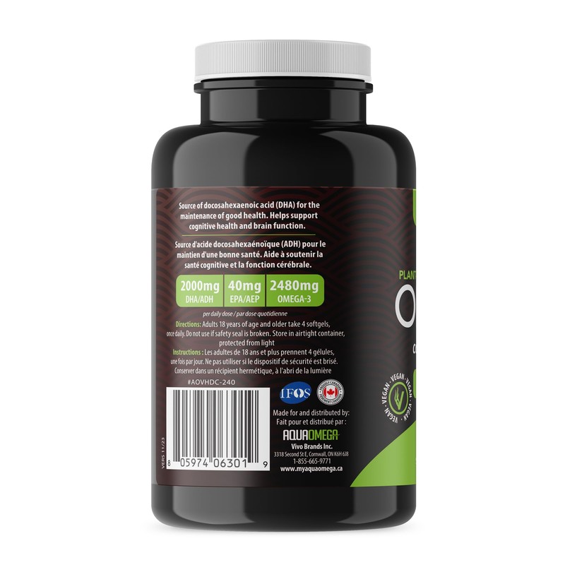 AquaOmega Ultimate Strength Plant-based Omega 3 High DHA Supplement, Omega