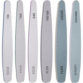 Nail File and Buffer Set, 6 Pcs Professional Nail File Kit for Acrylic and Natural Nails, 100/150/180/220/240/280/1000/4000 Grit Soft Nail Filer Gel Nail Files & buffers Filing Emery Board Home Salon