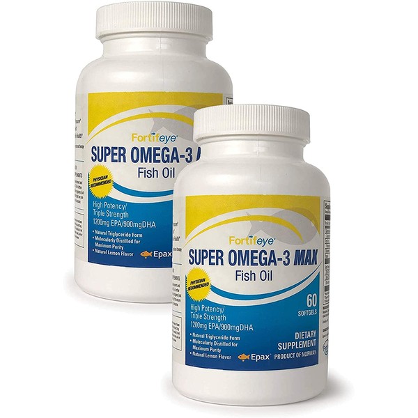 Fortifeye Vitamins Super Omega-3 Max Fish Oil, Lemon Flavor, Natural Triglyceride, 1200 EPA / 900 DHA Per Serv. - 60 Day, 120 Max Softgel Capsules