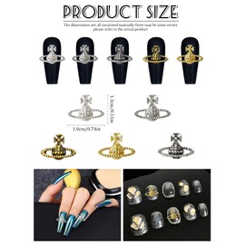 CYHYII 60 Pcs Planet Nail Charms, 3D Y2K Nail Art Charms Metal Punk Vintage Saturn Shape Nail Accessories for Women Girls Nail Art Design DIY Craft Crystals Jewelry(5 Colors)