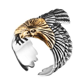 SINLEO Men's Stainless Steel Hawk Eagle Ring Skyhawk Sculpture Biker Band Silver Gold Size 9