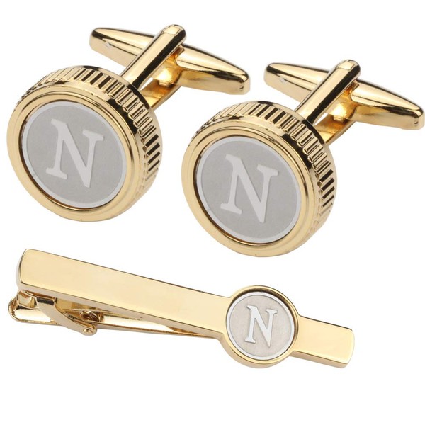 GWD Mens Cufflinks Tie clips set Set Shirt Classic Initials