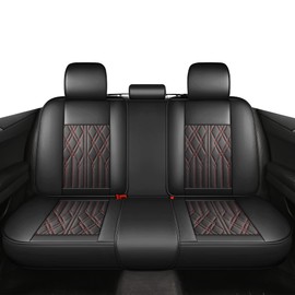 Huidasource Leather Back Row Seat Covers, Waterproof Rear Split Bench Car Seat Covers, Vehicle Seat Cushion Cover Protector Universal Fit for Most Cars Sedan SUV Pickup Truck(Back Row/Black&Red)