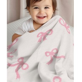 Luxape Bow Blanket Pink Bows Soft Throw Blanket Reversible Premium Cozy Fabric for Best Comfort - for Infant,Toddler,Newborn,Nursery,Girl,Throw,Crib,Stroller,Gift, Pink Bows (Pink Bows, 30x40 in)