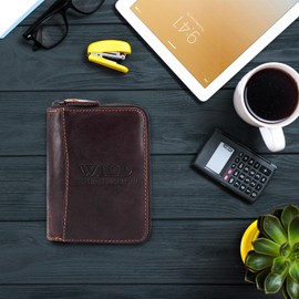 ekavale Genuine Leather Wallet for Men with All-Round Zip - Men's Wallet with RFID Protection - Leather Wallet (Brown Dark)