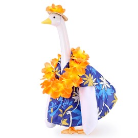 Ankysltuly Summer Goose Outfit Porch Goose Outfits for Lawn 23'' Plastic Goose Straw Hat and Hawaiian Luau Goose Clothes for Summer Hawaiian Luau Party Patio Outdoor Decor