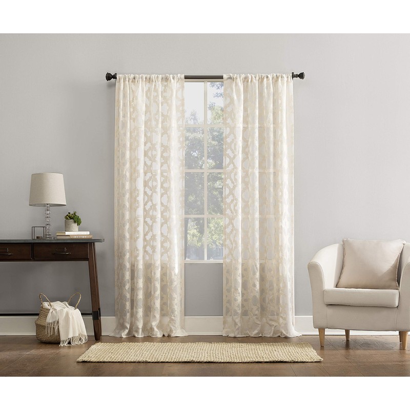 No. 918 Yvette Trellis Jacquard Sheer Rod Pocket Curtain Panel,