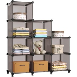 GREENSTELL Closet Organizer and Storage, 9-Cube Storage Organizer, Portable Closet Storage Shelves, Clothing Storage for Kids, Closet, Bedroom, Office (11.8x11.8x11.8 inch), Transparent Black