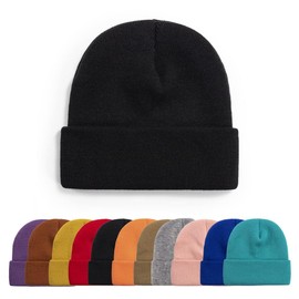 FCHUI Plain Winter Hat-Beanie Cap Soft Fleece Lining Beanie Windproof Unisex Slouchy Hats for Indoor Outdoor (Black)