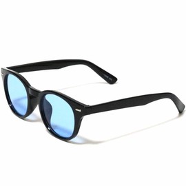 [FashionBerry] ブラック×Lブルー サングラス 度なしメガネ ファッションメガネ 色付き おしゃれ眼鏡 めがね 眼鏡 メンズ レディース 丸 四角 透明 色付き 小さい 大きい 軽い ゴルフ 運転 車 釣り 登山 uvカット 紫外線カット 1050476-F-265