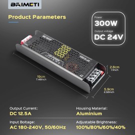 BRIMETI LED Transformer 230 V to 24 V 300 W Dimmable Transformer 12.5 A Extra Thin Power Supply Voltage Driver Switching Power Supply Dimmable Transformer Constant Voltage Low Voltage for LED Strip