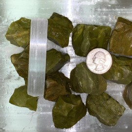 GREEN OPAL ROUGH, CHARGED 2000 CARAT LOT + A FREE SELENITE CHARGING STICK