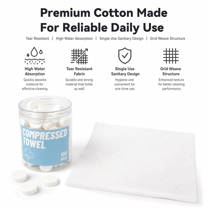 ColdCool Compressed Face Towels, 100 Count Disposable Cotton Coin Tissues
