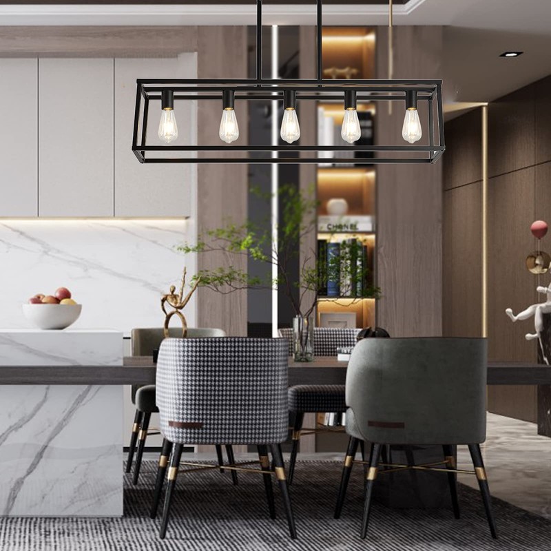 XILICON Kitchen Island Lighting Farmhouse Chandeliers Black 5 Light Modern