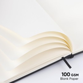 Wiisdatek Blank Paper Notebook, Leather Journal Sketch Book with 100gsm Blank Paper, Hardcover PU Leather, Inner Pocket, Medium 5"×8.25"(Black)