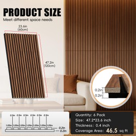 RITOLLO Wood Panels for Wall Featuring Modern Wood Slats - 6-Pack Covers 46.5 Sq Ft (47.2 x 23.6 in Each), Lightweight with Felt Backing for Living Room, Bedroom & Home Office, Walnut