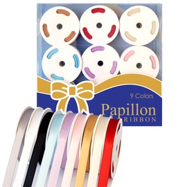 PAPILLON 9 Pack 3/8”x12 Yards - Rainbow Ribbon Single Face Satin for Gift Wrapping, Birthday, Party, Decorations, Crafts, Sewing, Bow Making – Total 108 Yards