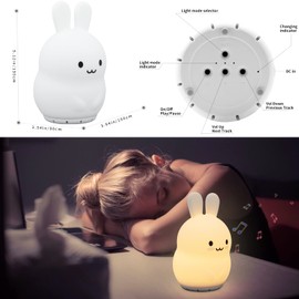 Night Lights for Kids,Cute Bunny Bluetooth Speaker Silicone Squishy LED Multicolor USB Rechargeable Colour Changing Night Lamp Birthday Gifts for Children Toddler Infant Bedroom Decor