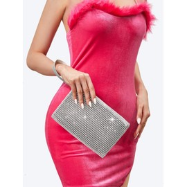 Verdusa Women's Rhinestone Evening Bag Clutch Handbags Glitter Wristlet Purse Silver one-size