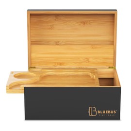 Blue Bus GENESIS Large Bamboo Box with Lid and Tray - Decorative Wooden Storage Box for Keepsakes - Eco-Friendly Bamboo Box (10.5" L x 5" W x 7" H) (Black)