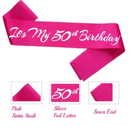 Novaflare Hot Pink 50th Birthday Sash, 1 Count, Female Adult, 3.7 x 37.5 x 0.1 Inches, Party Favor, Birthday Theme