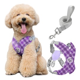 Pawaboo Small Dog Harness and Leash Set, Puppy Harness X-Frame No Pull No Choke, Dog Vest Harness Adjustable for Small Medium Sized Dogs,Soft Breathable Pet Harness for Walking Outing, M, Purple Plaid