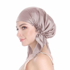 100% Silk Bonnet for Sleeping, Hair Bonnet with Tie Band, Large Silk Sleep Cap for Curly Hair, Silk Hair Wrap for Hair Care Dusty Rose