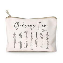God Says You Are Cosmetic Bag, Christian Makeup Bag Bible Verse Floral Bible Verse Makeup Case for Women, Inspirational Cosmetic Bag, Sister Gifts, Affirmations Gifts (God says I am ...)