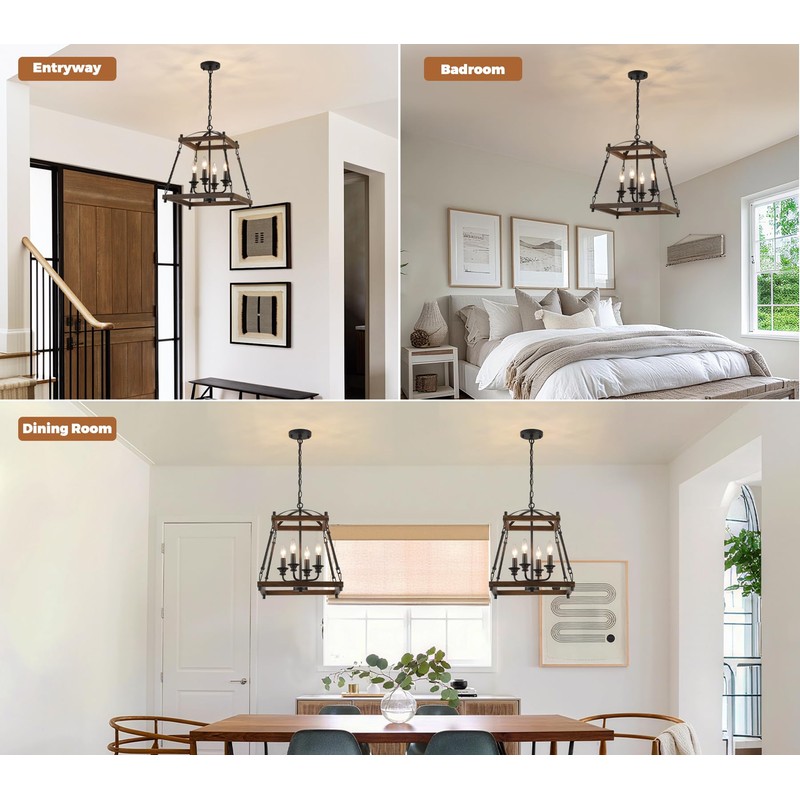 9MMML 4-Light 𝐋𝐚𝐧𝐭𝐞𝐫𝐧 𝐂𝐡𝐚𝐧𝐝𝐞𝐥𝐢𝐞𝐫, Industrial Black Geometric Pendant Light Fixture
