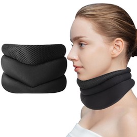 RJLLKD Adjustable Neck Support For Snoring, neck brace for neck pain and support Ergonomic Soft sponge Cervicorrect Brace with Velcro for Sleeping Relieves Pain Pressure Travel Naps Home Gift (Black)