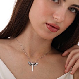 Archangel Michael Sword Pendant in Sterling Silver, Black Stone Accents, Adjustable Chain for Spiritual Wear, Thoughtful Spiritual Gift