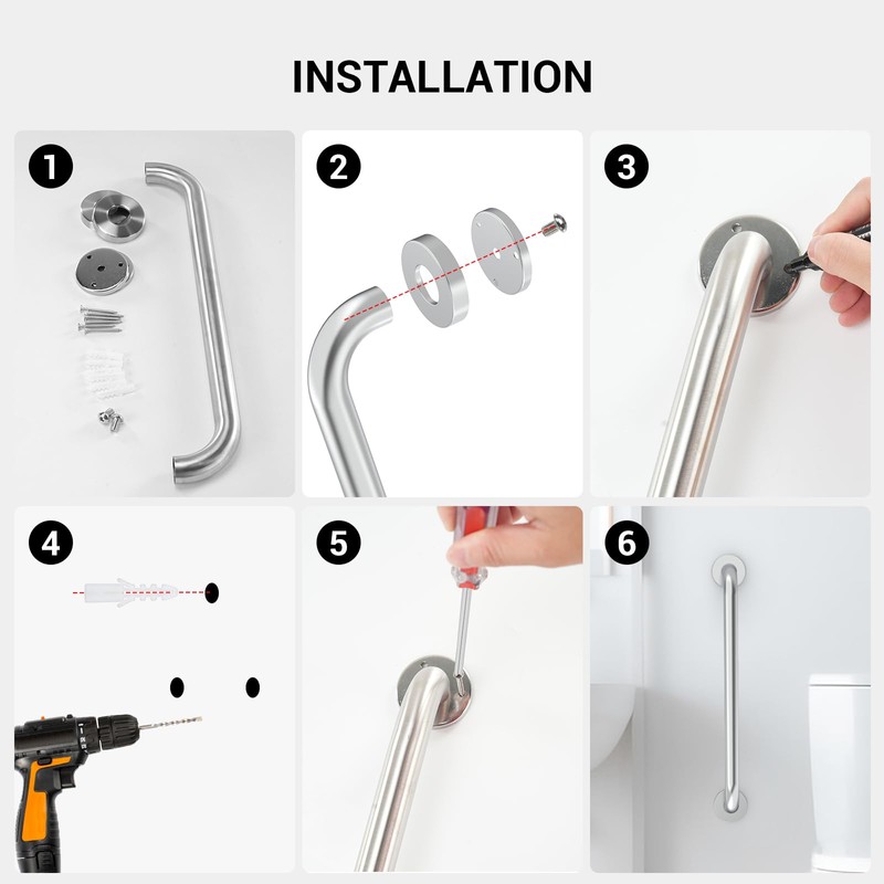 16 Inch Grab Bars for Wall White, Safety Shower Grab