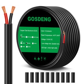 GOSDENG 14 Gauge 2 Conductor Electrical Wire, 14 AWG 2.08mm Wire PVC Cord, 12V/24V DC Low Voltage/Copper-clad Aluminum(CCA) Flexible/2 Wire for Automotive LED Strips Lamp Lighting Marine 30FT