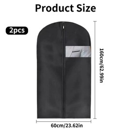 YSDINK 2 PCS Breathable Garment Bags with Zipper, Dustproof and Waterproof Clothes Protector for Home and Travel Storage, Ideal for Long Dresses, Suits, and Coats (Black, 60x160)