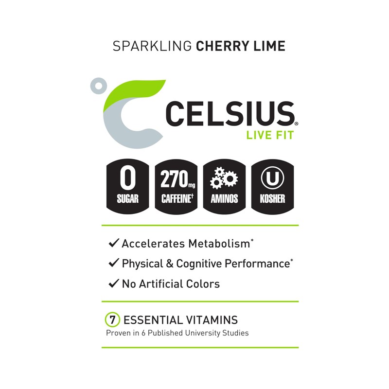 CELSIUS ESSENTIALS, Sparkling Cherry Limeade, Performance Energy Drink 16 Fl