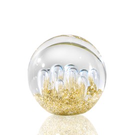 JFTOSALE Hand Blown Glass Ocean Waves Ball Clear Bubble Ball with Gold Light for Home, Office, Aquarium Decor for Friends and Ocean Lovers