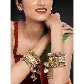 Aheli Party Designer Velvet Faux Stone Studded Bridal Bangle Set Chuda with Hangings Indian Wedding Traditional Ethnic Fashion Jewelry for Women