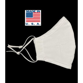 Embroidered Cross Adult Cotton White Lace Communion Wedding Face Mask w/Filter Pocket Made in USA Adult