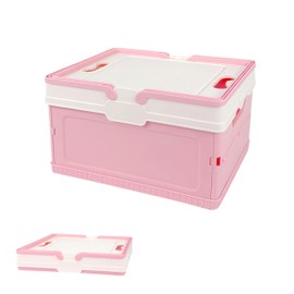 Tixill Small Collapsible Storage Crates, Foldable Plastic Baskets with Lids and Handles for Organizing, Mini Stackable Bins for Home Kitchen Bedroom Bathroom Office﻿ (Pink)