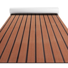 Fullfire Boat Flooring - EVA Foam Boat Decking - Faux Teak Marine Mat Self-Adhesive Marine Carpet for Motorboat RV Yacht Kayak 94" x 35" Brown with Black Lines