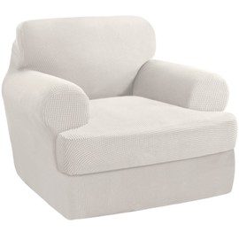 PrinceDeco 2 Pieces Armchair Slipcover Stretch Couch Covers for T Cushion Chair Slipcovers Soft Arm Chiar Cover Furniture Covers with 1 Individual T Shape Seat Covers Width Up to 40", Ivory