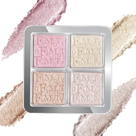 4 Color Highlighters Makeup Palette, Shimmer Illuminating Powder Highlighter, Lightweight and Blendable Makeup Palette for All Skin Tones