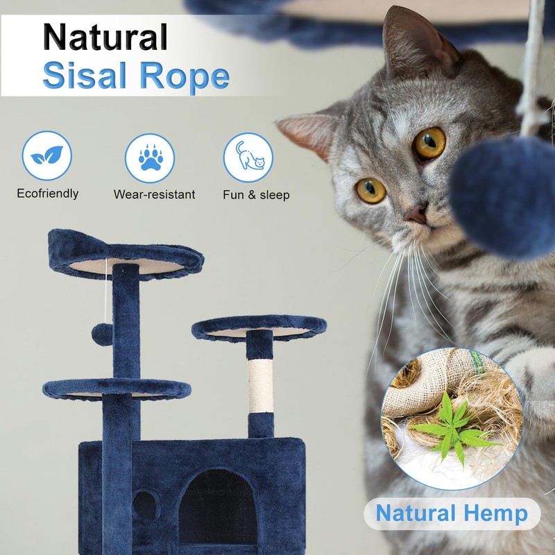 FDW Cat Tree 54in Cat Tower Multi-Level Durable Cat Scratching
