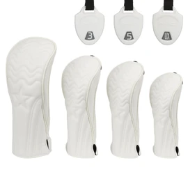 Golf Club Head Covers - 4pcs PU Leather Stars Golf Headcovers for Woods and Driver Fairway Hybrid Golf Clubs with Interchangeable Tags - White