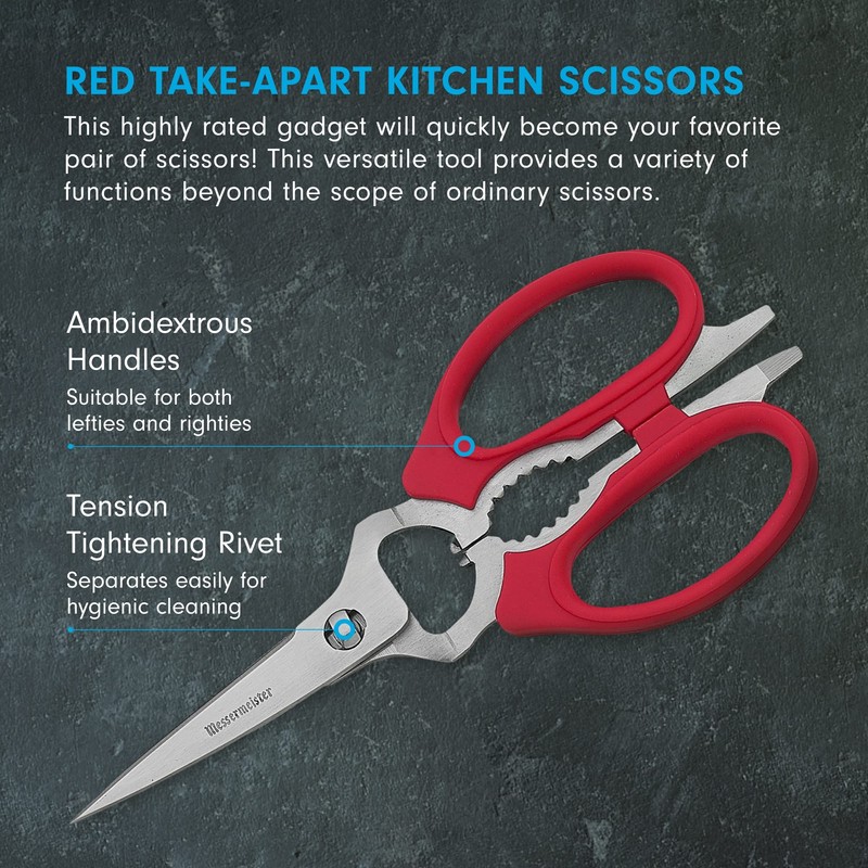 Messermeister 8-Inch Take-Apart Kitchen Scissors, Red - Includes Screwdriver, Nut