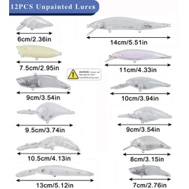 Unpainted Fishing Lures DIY Minnow Kit - 280/363pcs Blank Hard Crankbait Set Pliers Scissors,Treble Hooks,Split Rings,Stickers,3D Eyes for Making Lures DIY Fishing Tackle Kit