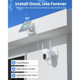 VIZIUUY Solar Security Cameras Wireless Outdoor, 3MP Pan Tilt 360°WiFi Camera with Color Night Vision/PIR Sensor/2-Way Audio/Alexa/Google Assistant